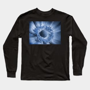 Japanese Anemone Close-up in Blue Monochrome Long Sleeve T-Shirt